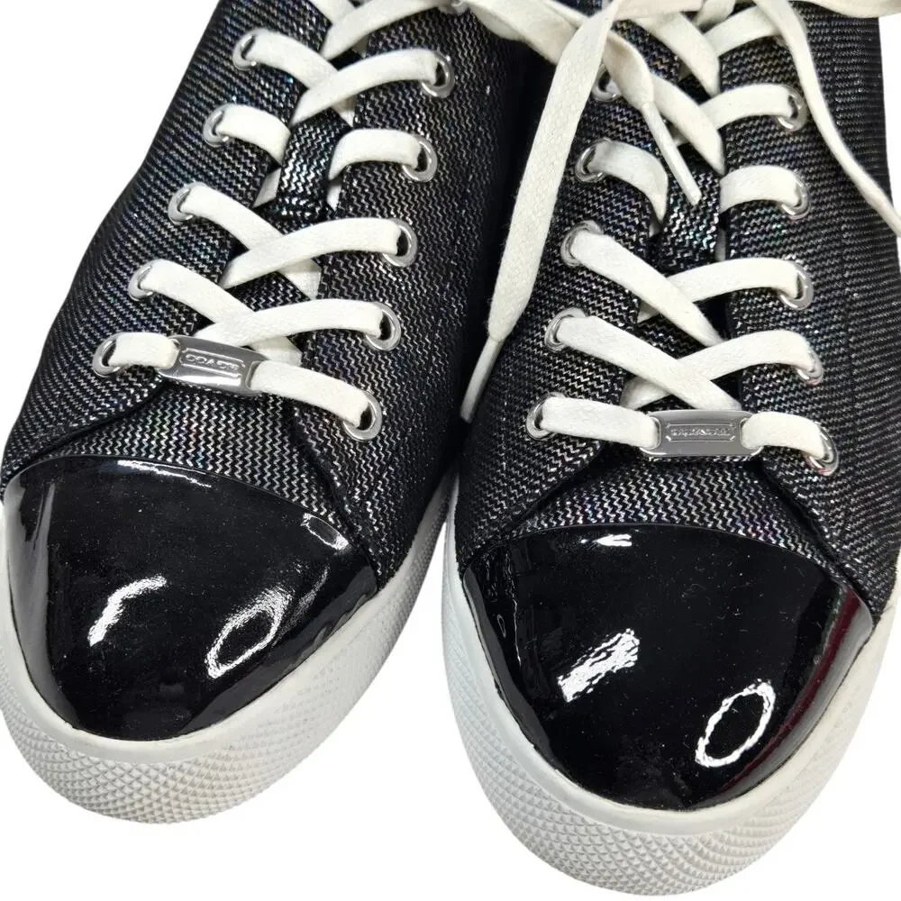 Coach Ian Sneakers Womens Sz 10 Black Iridescent Patent Leather Cap Toe Low Top